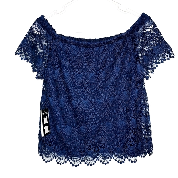 A.n.a NWT Navy Blue Lace Top Size Small - Picture 7 of 7
